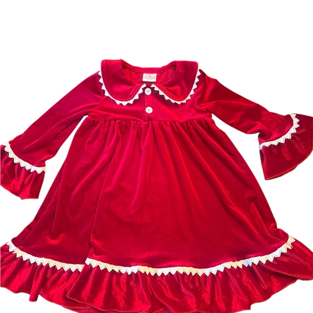 Red Velvet Dress with White Trim